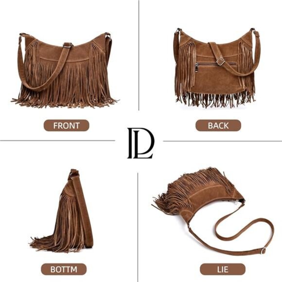 Fringe Hobo Bags for Women Vintage Suede Crossbody Bag Hippie Western Cowgirl - Picture 6 of 7